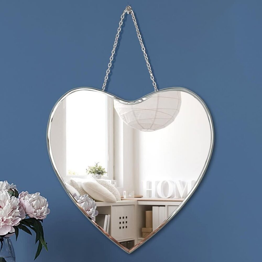 Heart Shaped Mirror with Iron Chain for Wall Decor 12x12 Inch - Wall Hang Real G